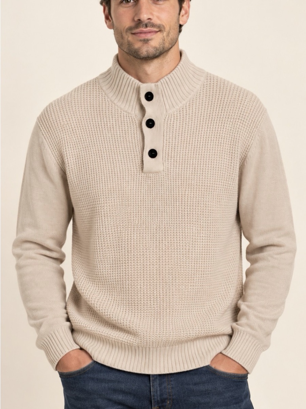 Weatherproof Men's Sandstone Button-Front Turtleneck Sweater